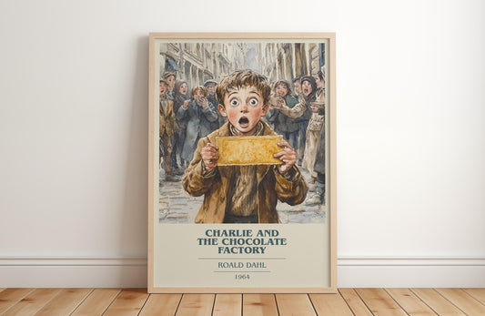 Charlie and the Chocolate Factory by Roald Dahl Descriptive Poster Print. Free Delivery Wall Art Author & Blurb Book Artwork Novel