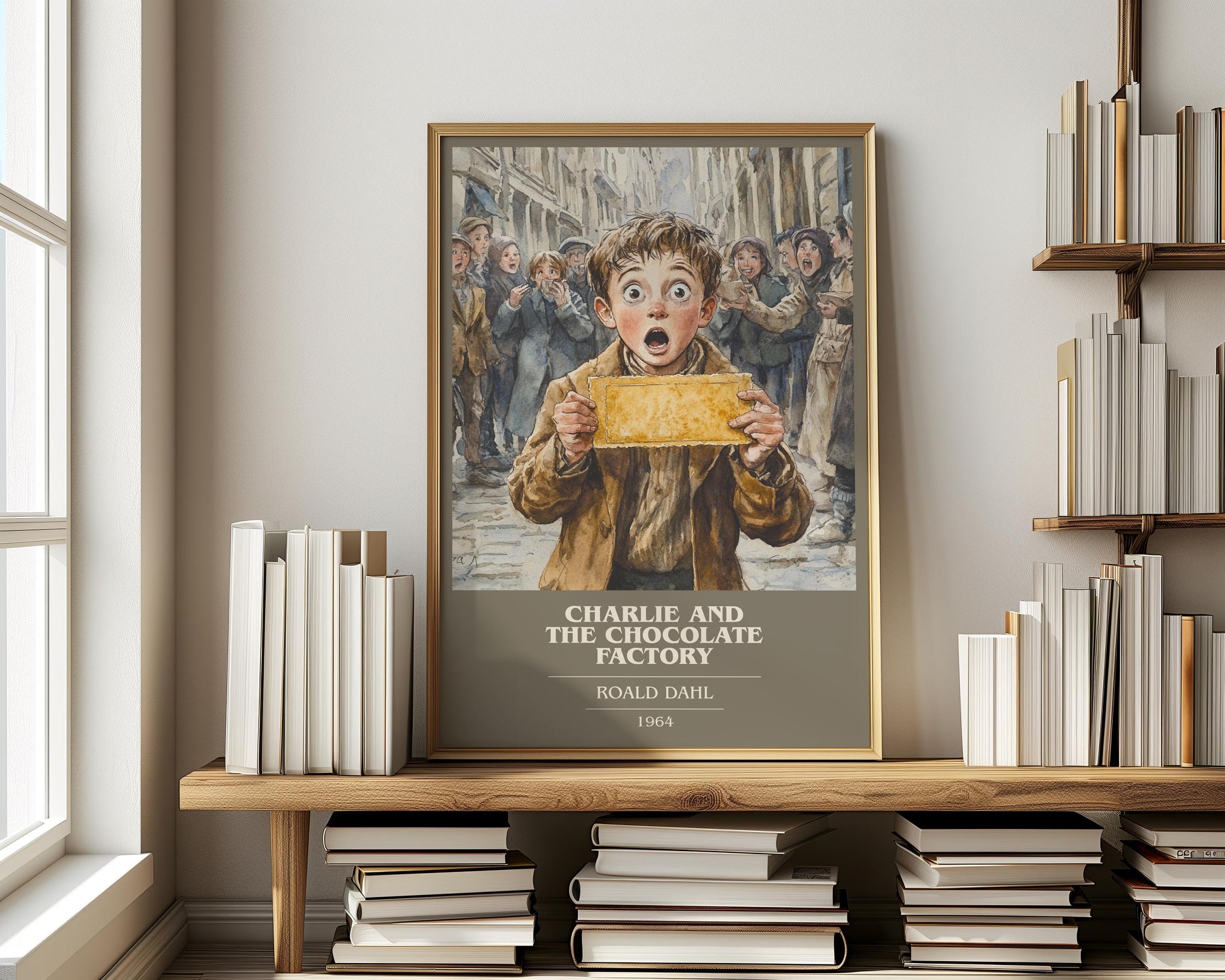 Charlie and the Chocolate Factory by Roald Dahl Descriptive Poster Print. Free Delivery Wall Art Author & Blurb Book Artwork Novel