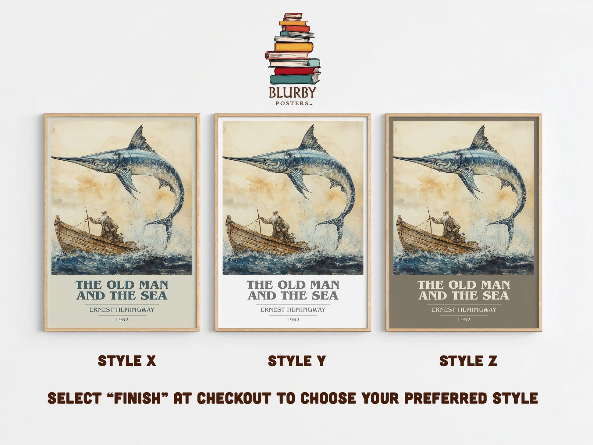 The Old Man and the Sea book cover print framed by window – literary home decor