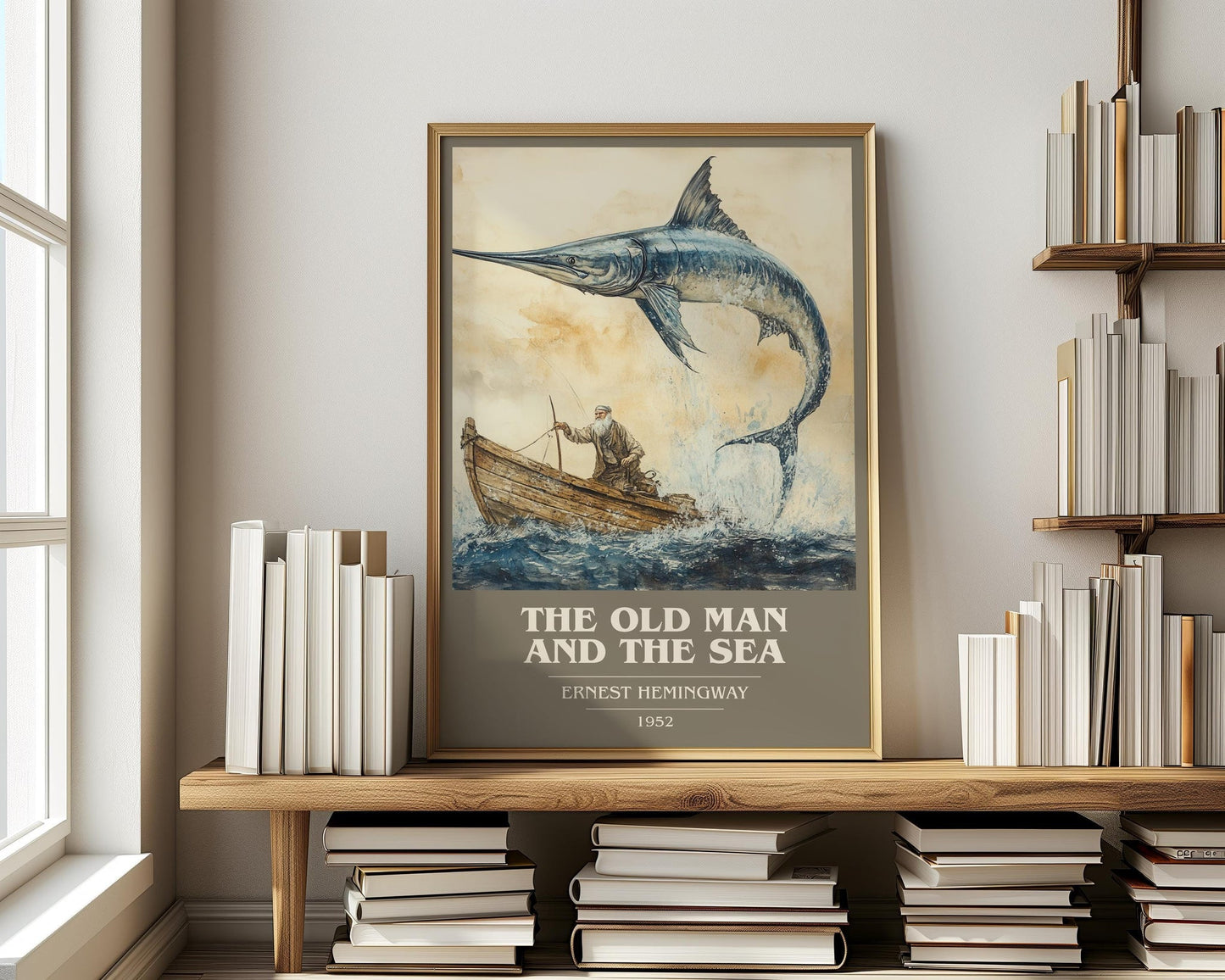 The Old Man and the Sea book cover poster paired in gallery wall – literary art prints