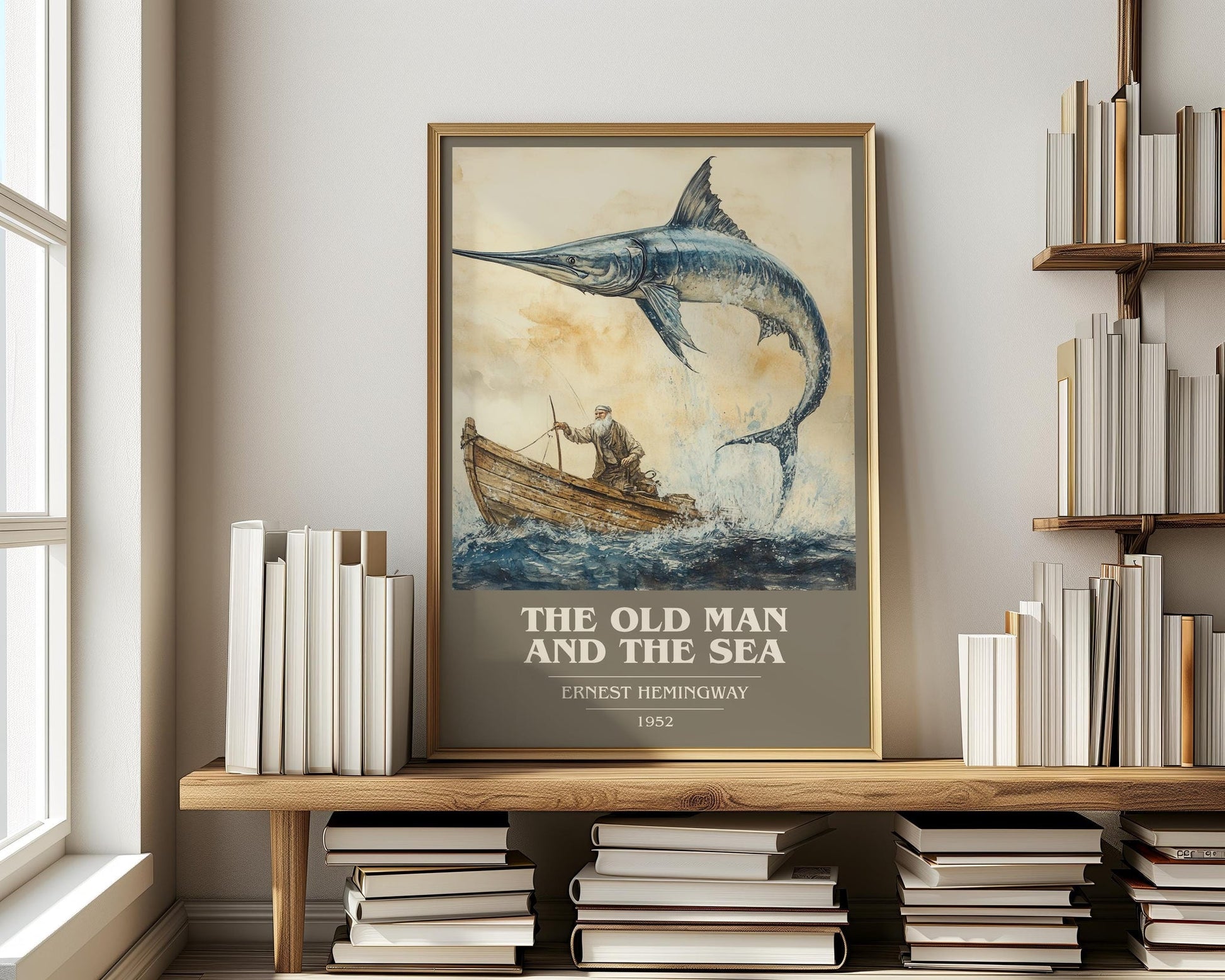 The Old Man and the Sea book cover poster paired in gallery wall – literary art prints