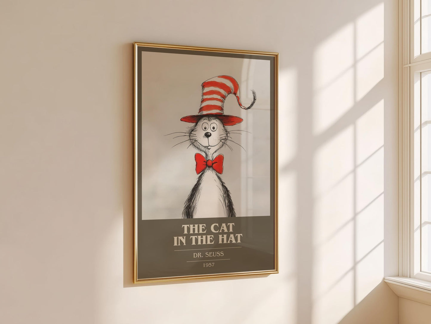 The Cat in the Hat book cover book poster framed on wall – childrens wall art