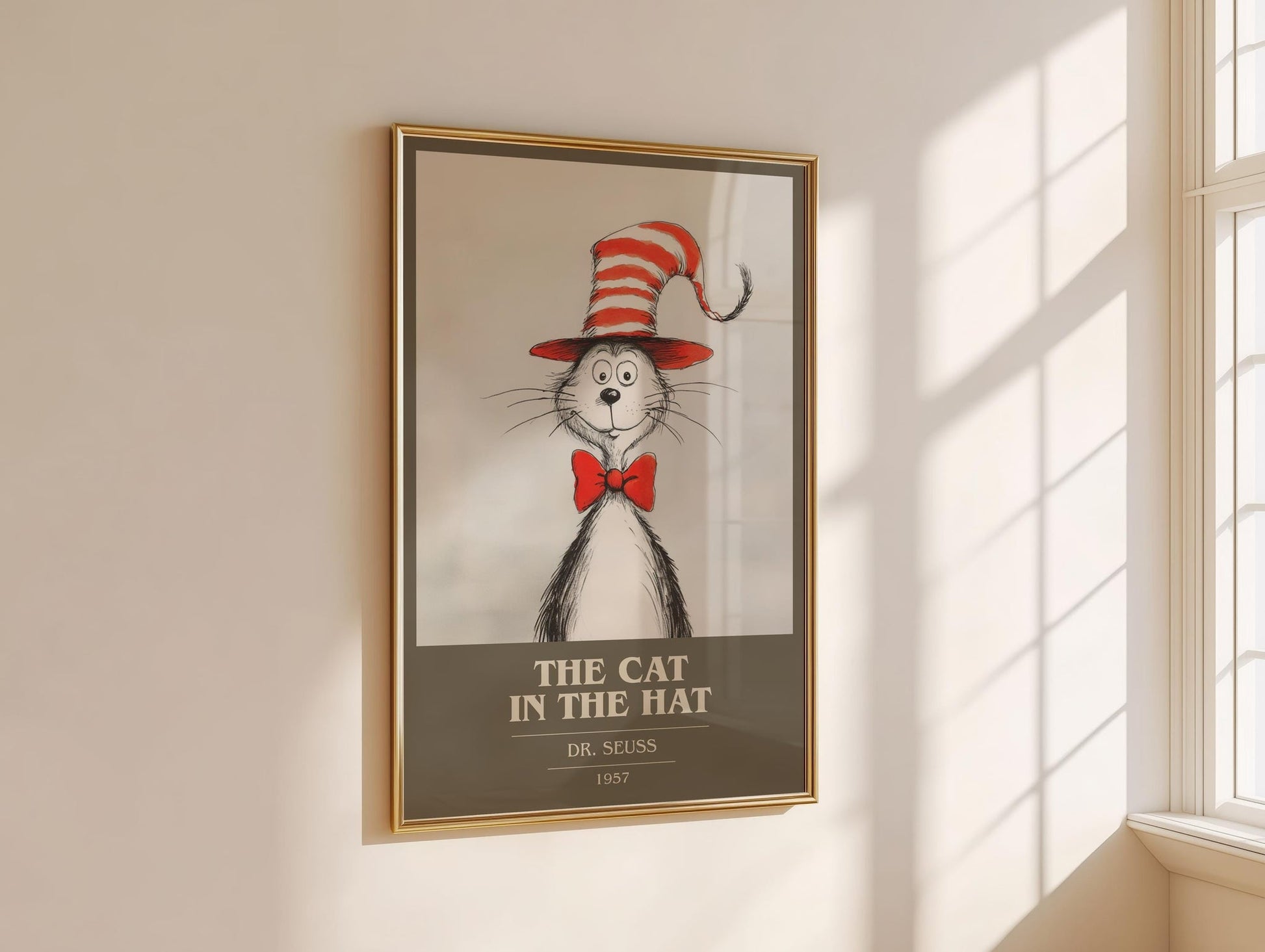 The Cat in the Hat book cover book poster framed on wall – childrens wall art