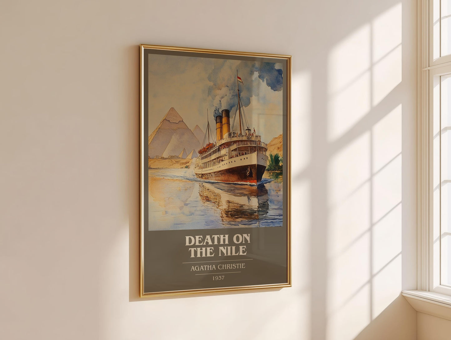 Death on the Nile book cover print framed by window – literary home decor