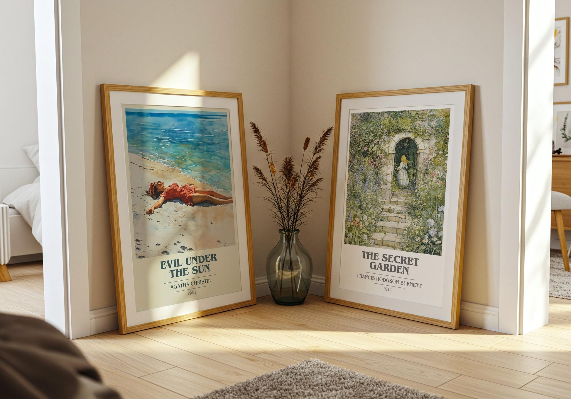 Evil Under the Sun book cover poster paired in gallery wall – literary art prints