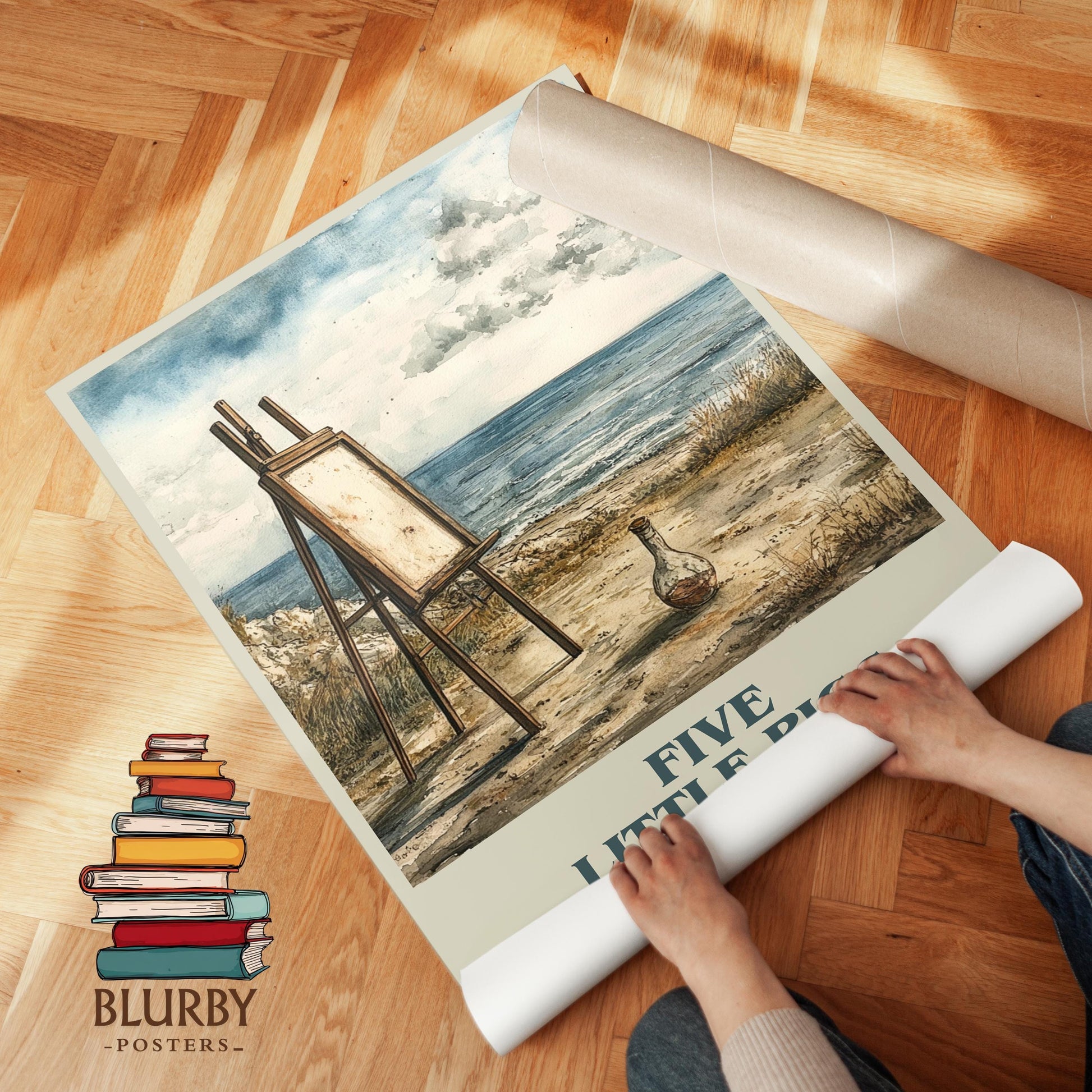 Five Little Pigs book cover poster paired in gallery wall – literary art prints