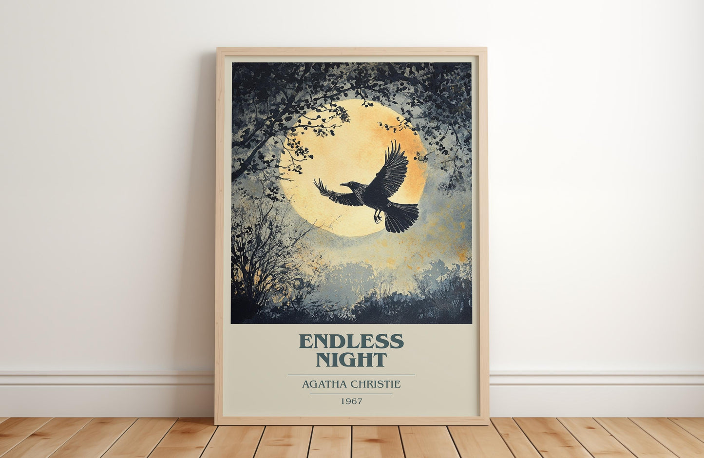 Endless Night book cover print in frame leaning in hallway – mystery wall art