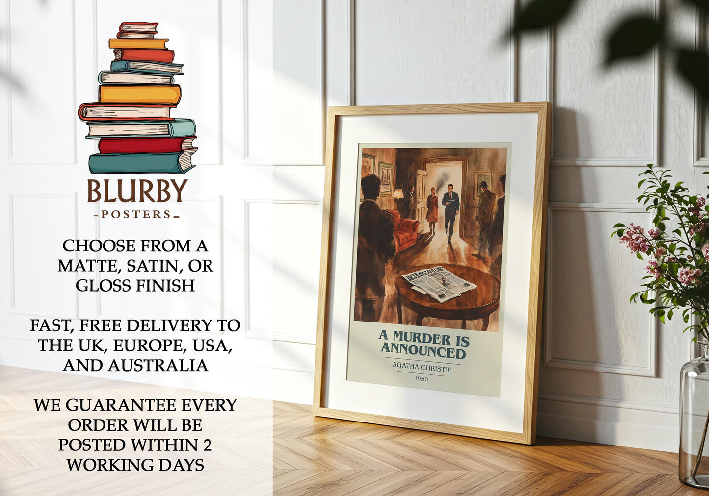 A Murder is Announced book cover literary print detail – Agatha Christie book art