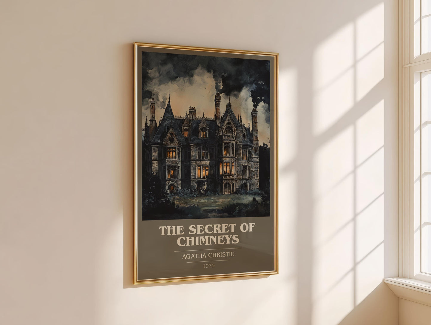 The Secret of Chimneys by Agatha Christie Descriptive Poster Print. Free Delivery Wall Art Author & Blurb Book Artwork Novel