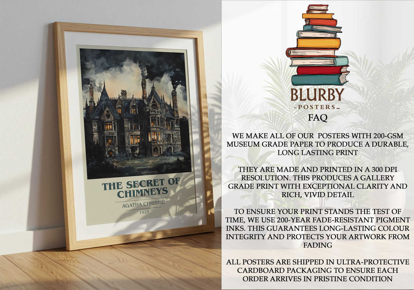 The Secret of Chimneys by Agatha Christie Descriptive Poster Print. Free Delivery Wall Art Author & Blurb Book Artwork Novel