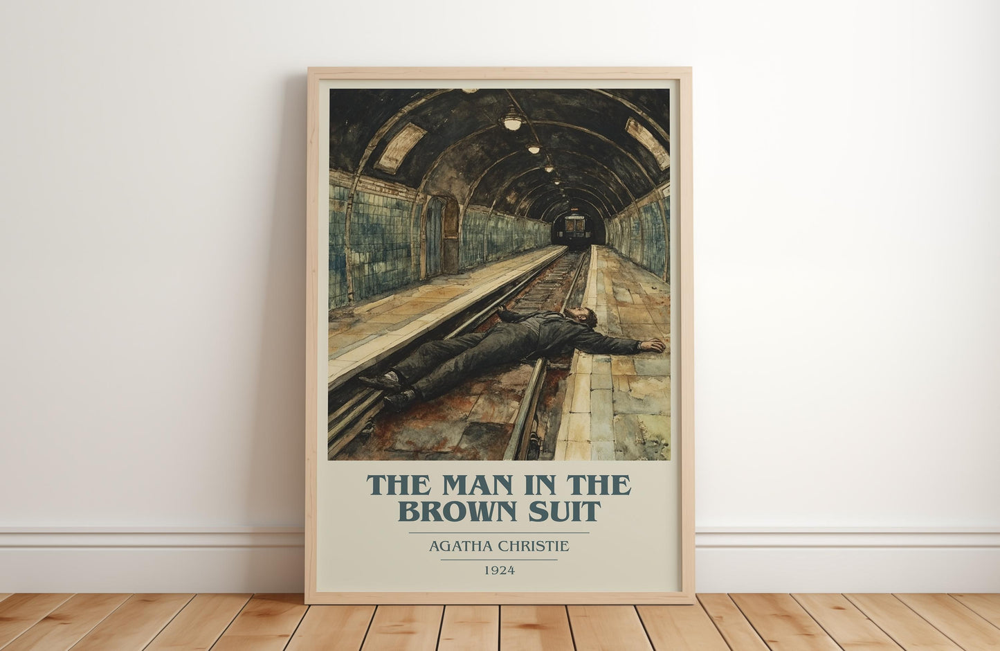 The Man in the Brown Suit book cover print in frame leaning in hallway – mystery wall art