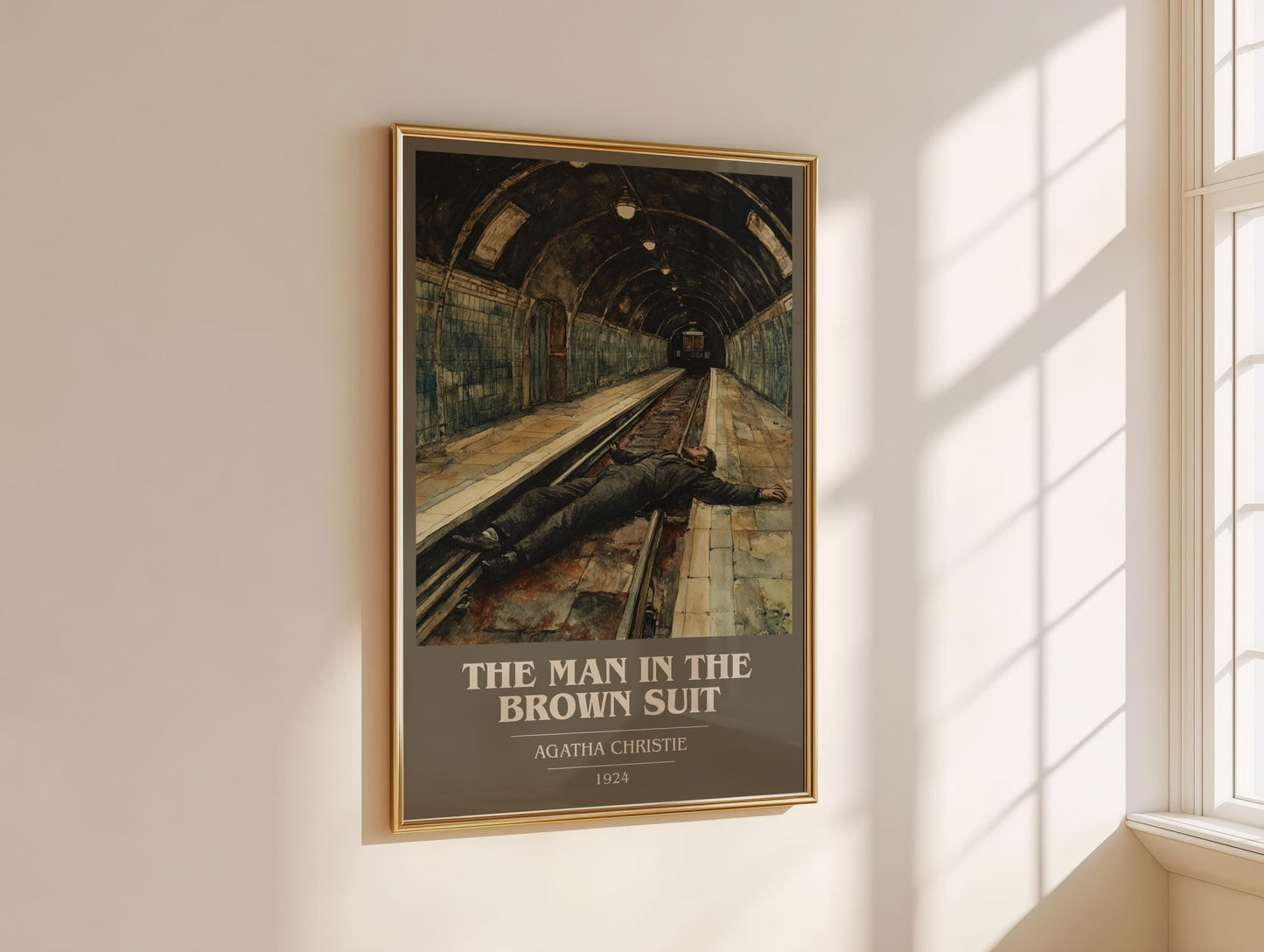 The Man in the Brown Suit book cover print framed by window – literary home decor
