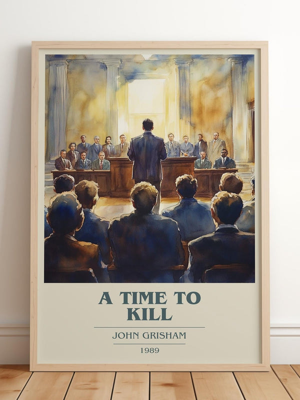 A Time to Kill book cover print in frame leaning in hallway – crime wall art