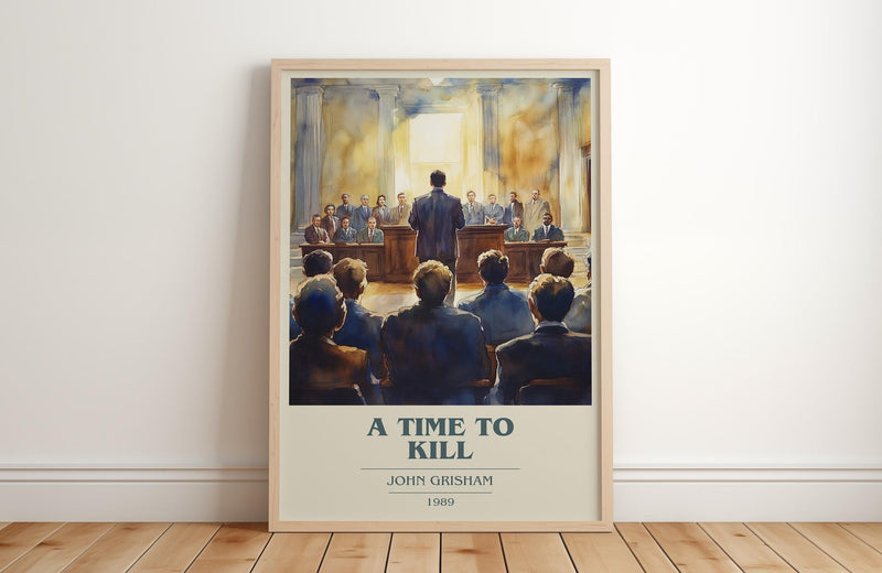 A Time to Kill book cover print in frame leaning in hallway – crime wall art