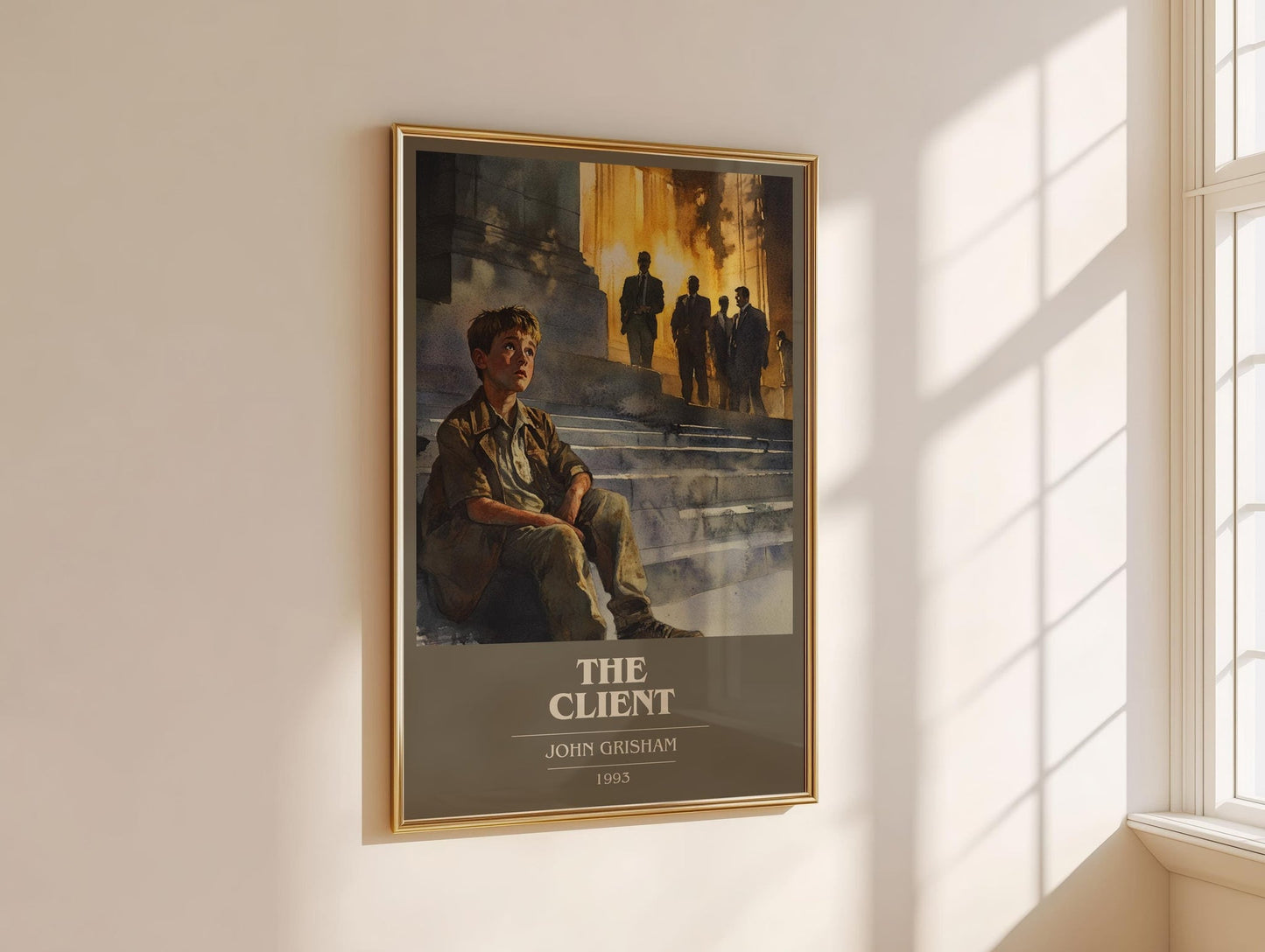The Client book cover print framed by window – literary home decor