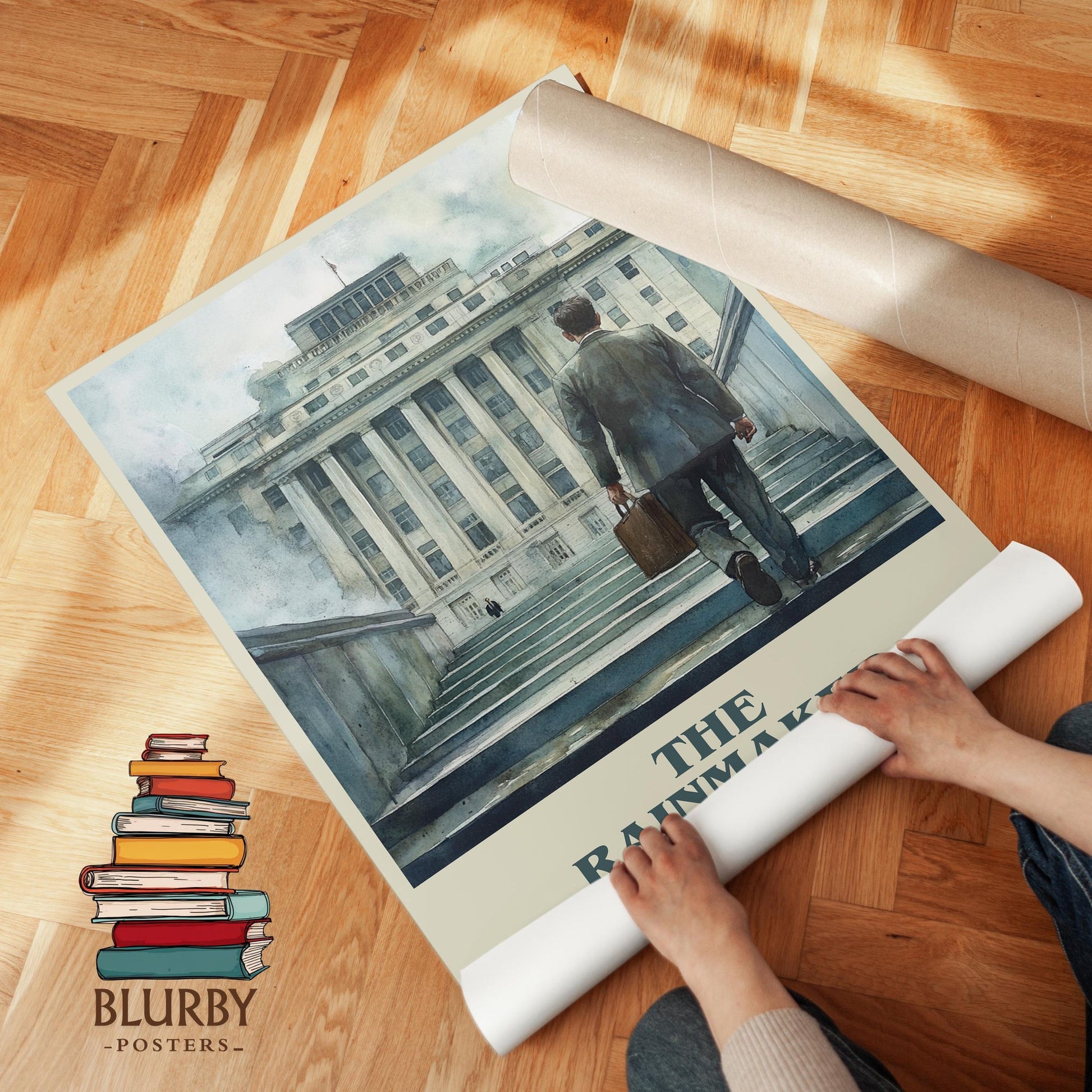 The Rainmaker book cover print on bookshelf – John Grisham fan gift