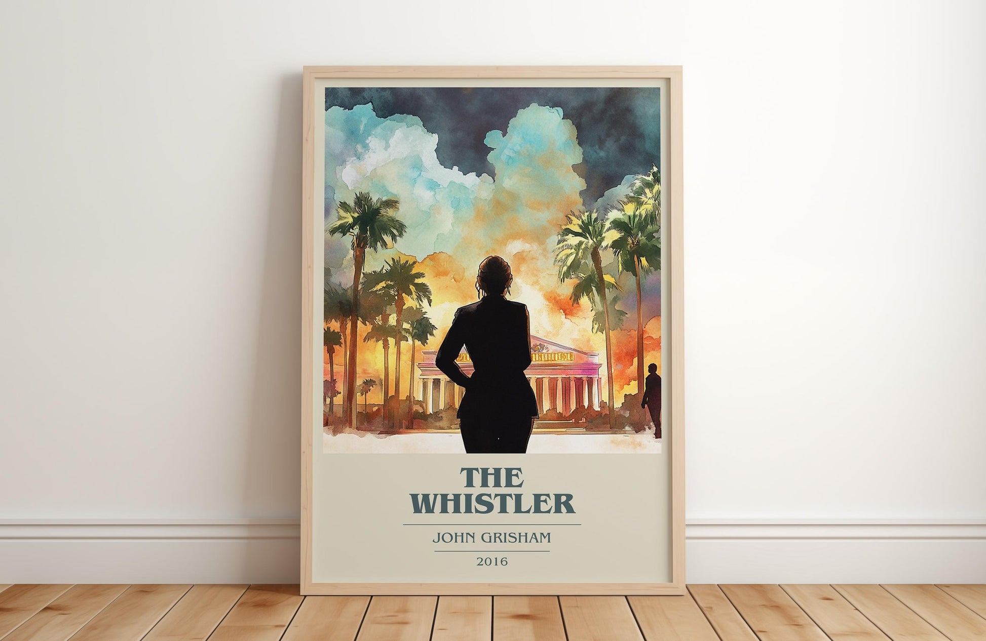 The Whistler book cover print in frame leaning in hallway – thriller wall art