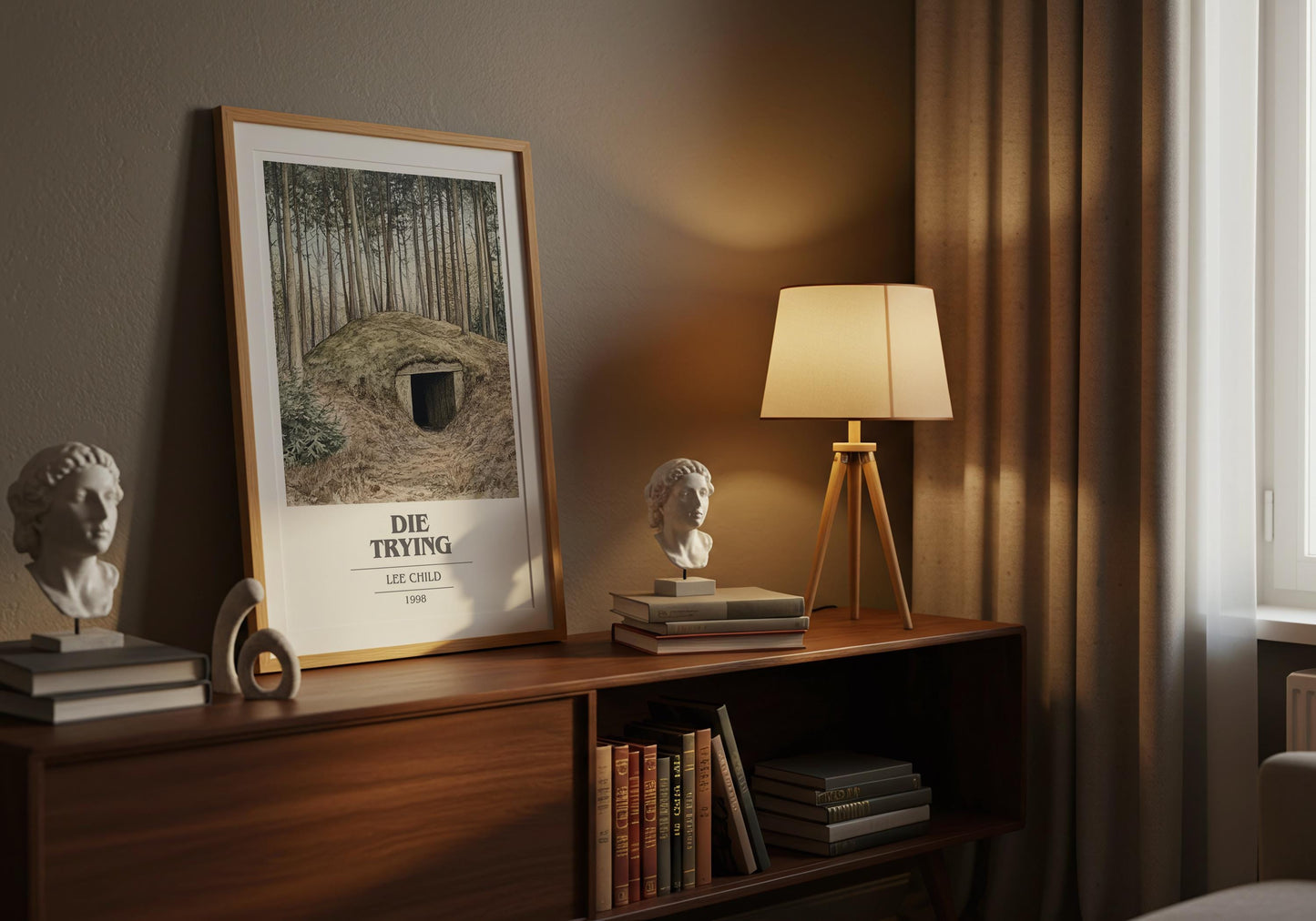 Die Trying by Lee Child Descriptive Poster Print. Free Delivery Wall Art Author & Blurb Book Artwork Novel