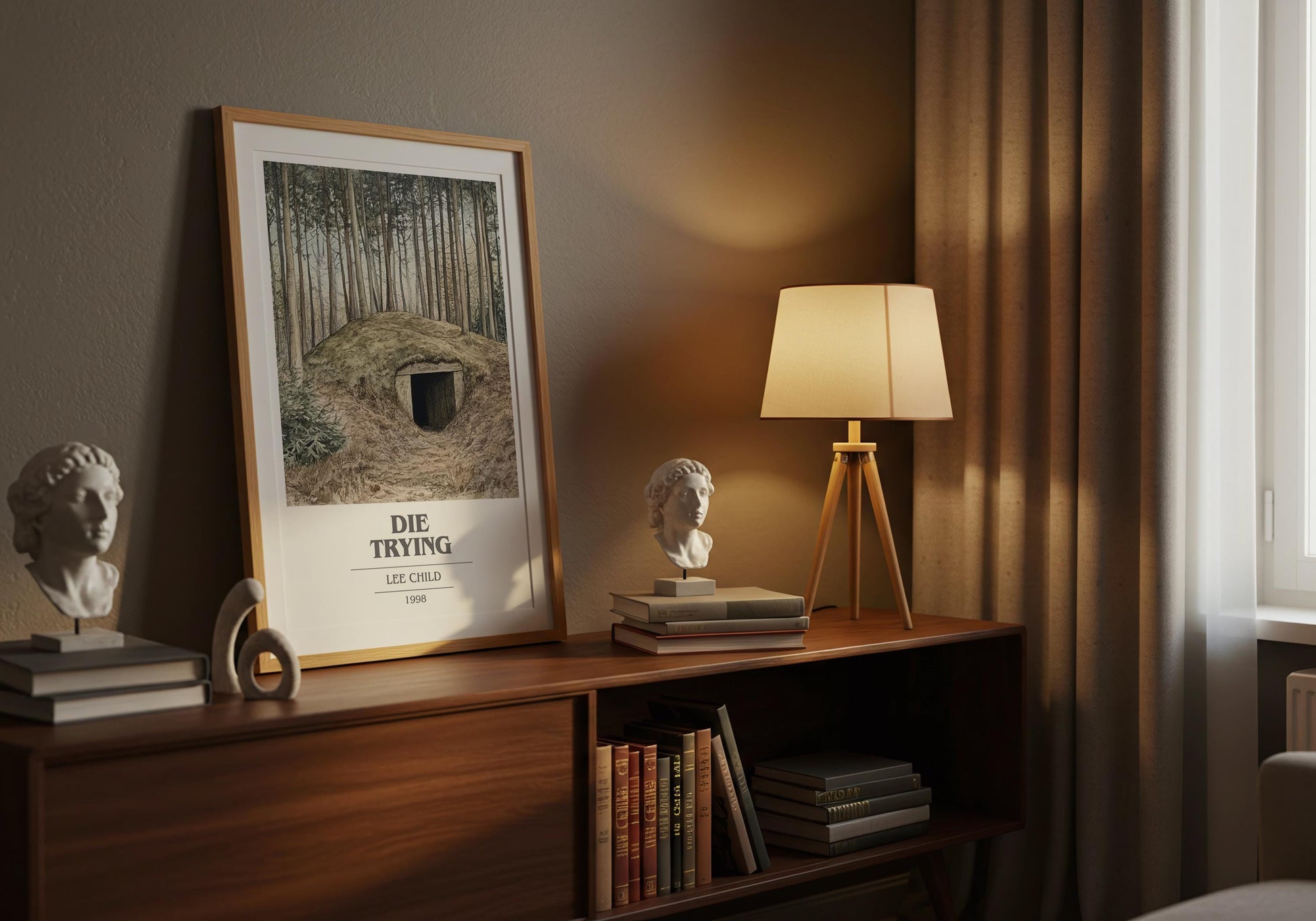 Die Trying by Lee Child Descriptive Poster Print. Free Delivery Wall Art Author & Blurb Book Artwork Novel