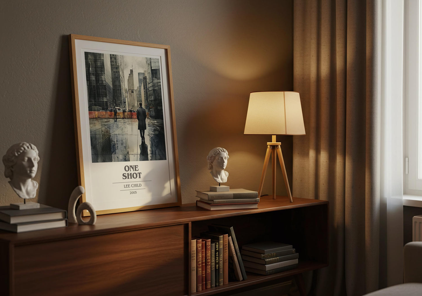 One Shot by Lee Child Descriptive Poster Print. Free Delivery Wall Art Author & Blurb Book Artwork Novel