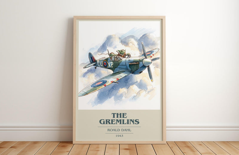 The Gremlins book cover print in frame leaning in hallway – childrens wall art
