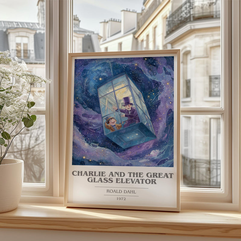 Charlie and the Great Glass Elevator book cover poster colour and style options – Roald Dahl book art