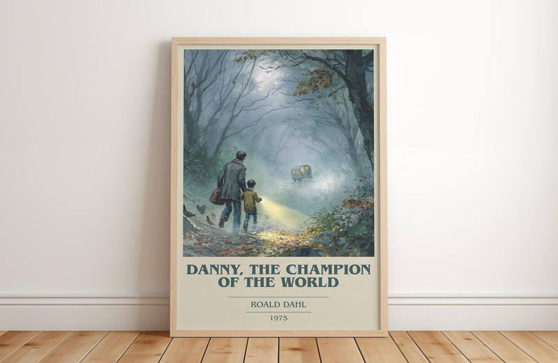 Danny, The Champion Of The World book cover print in frame leaning in hallway – childrens wall art