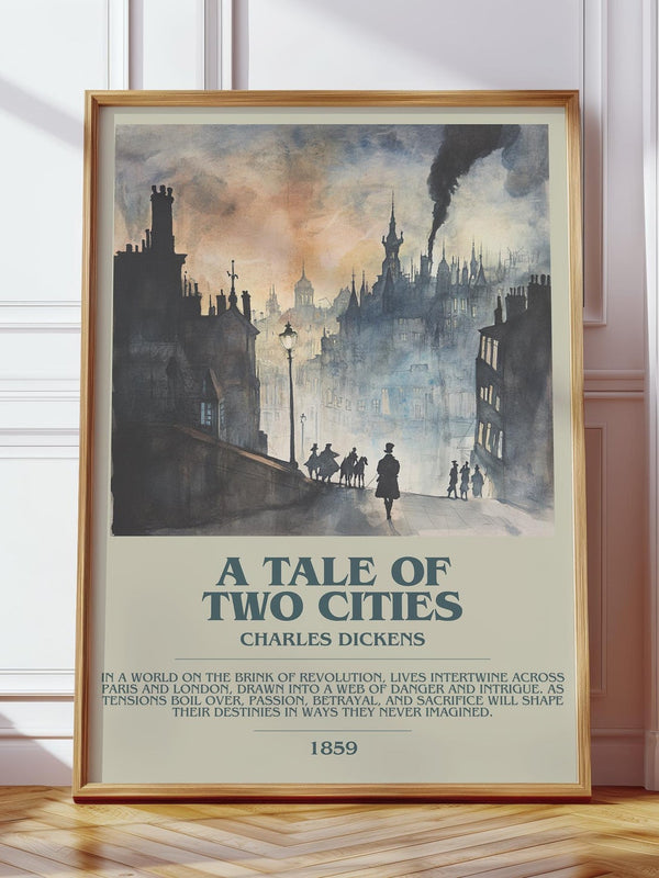 A Tale of Two Cities bookish print in frame leaning in hallway – mystery wall art