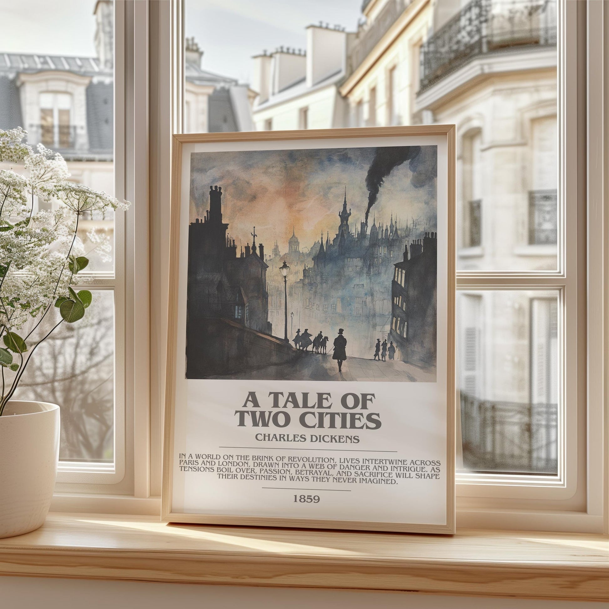 A Tale of Two Cities bookish print framed by window – literary home decor
