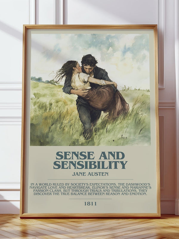 Sense and Sensibility bookish print in frame leaning in hallway – classic literature wall art