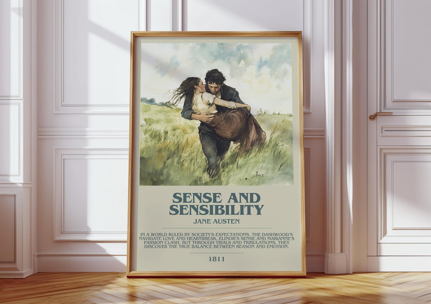 Sense and Sensibility bookish print in frame leaning in hallway – classic literature wall art