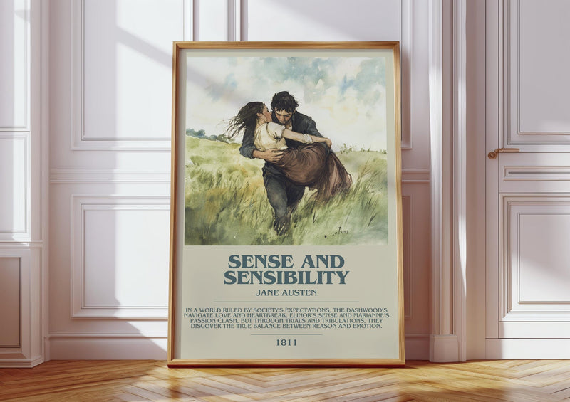 Sense and Sensibility bookish print in frame leaning in hallway – classic literature wall art