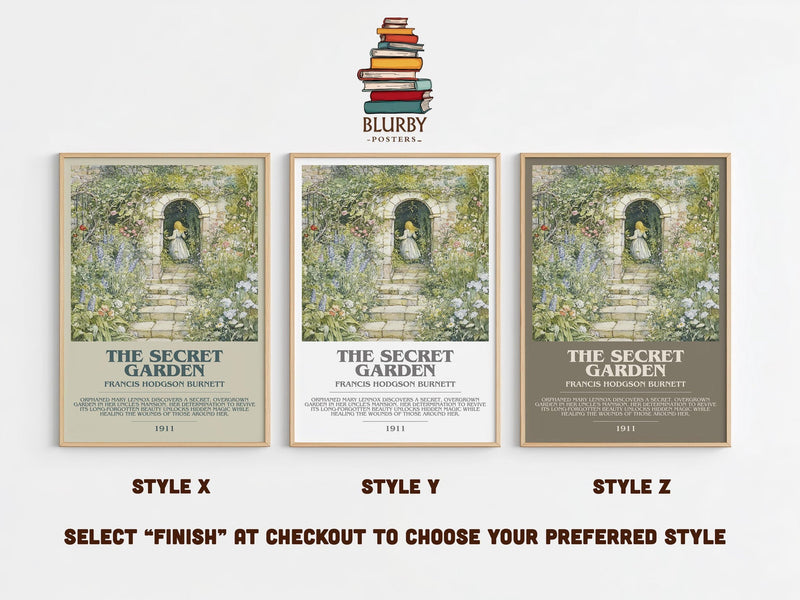 The Secret Garden bookish poster colour and style options – Frances Hodgson Burnett book art