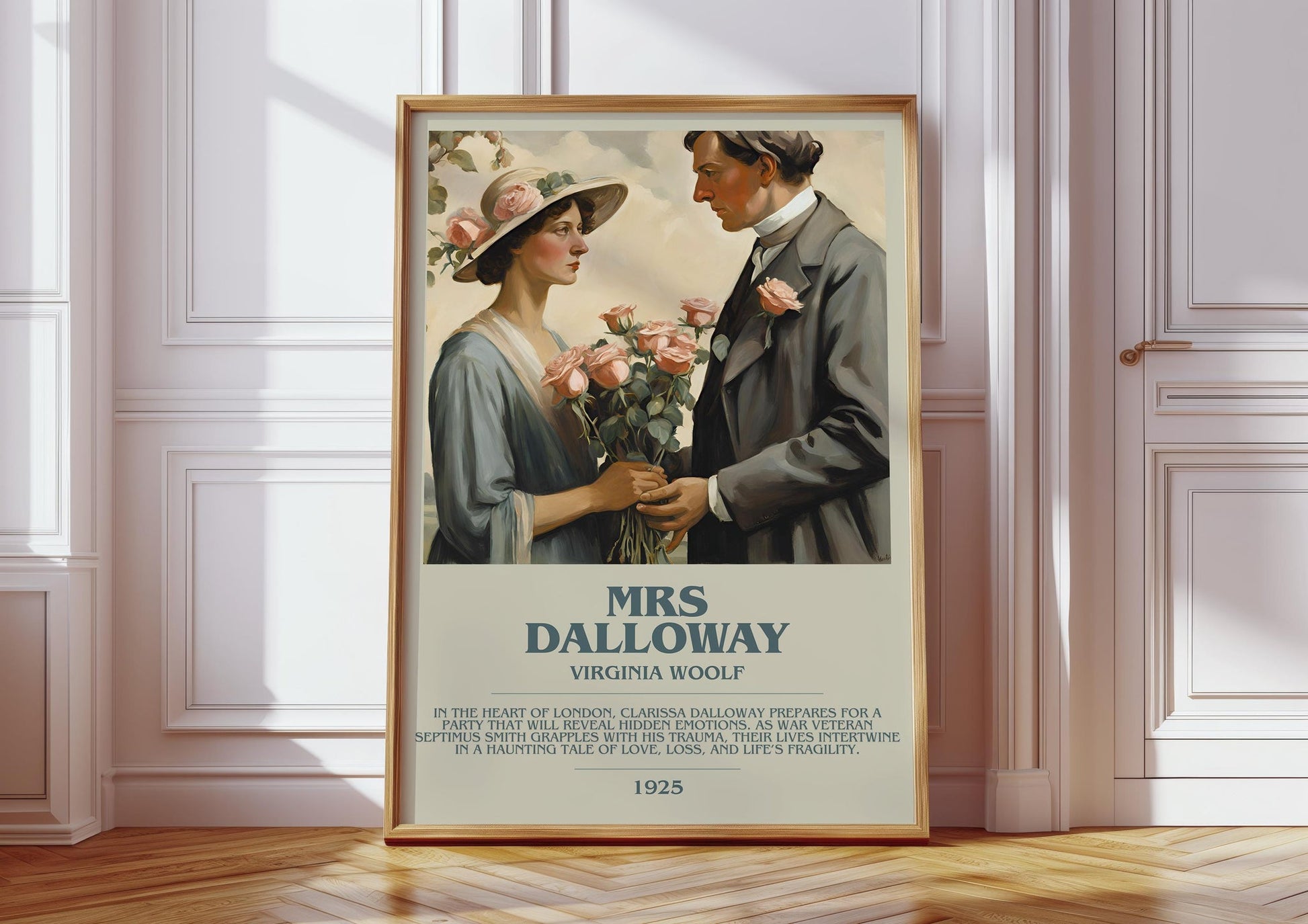 Mrs Dalloway bookish print in frame leaning in hallway – literary fiction wall art