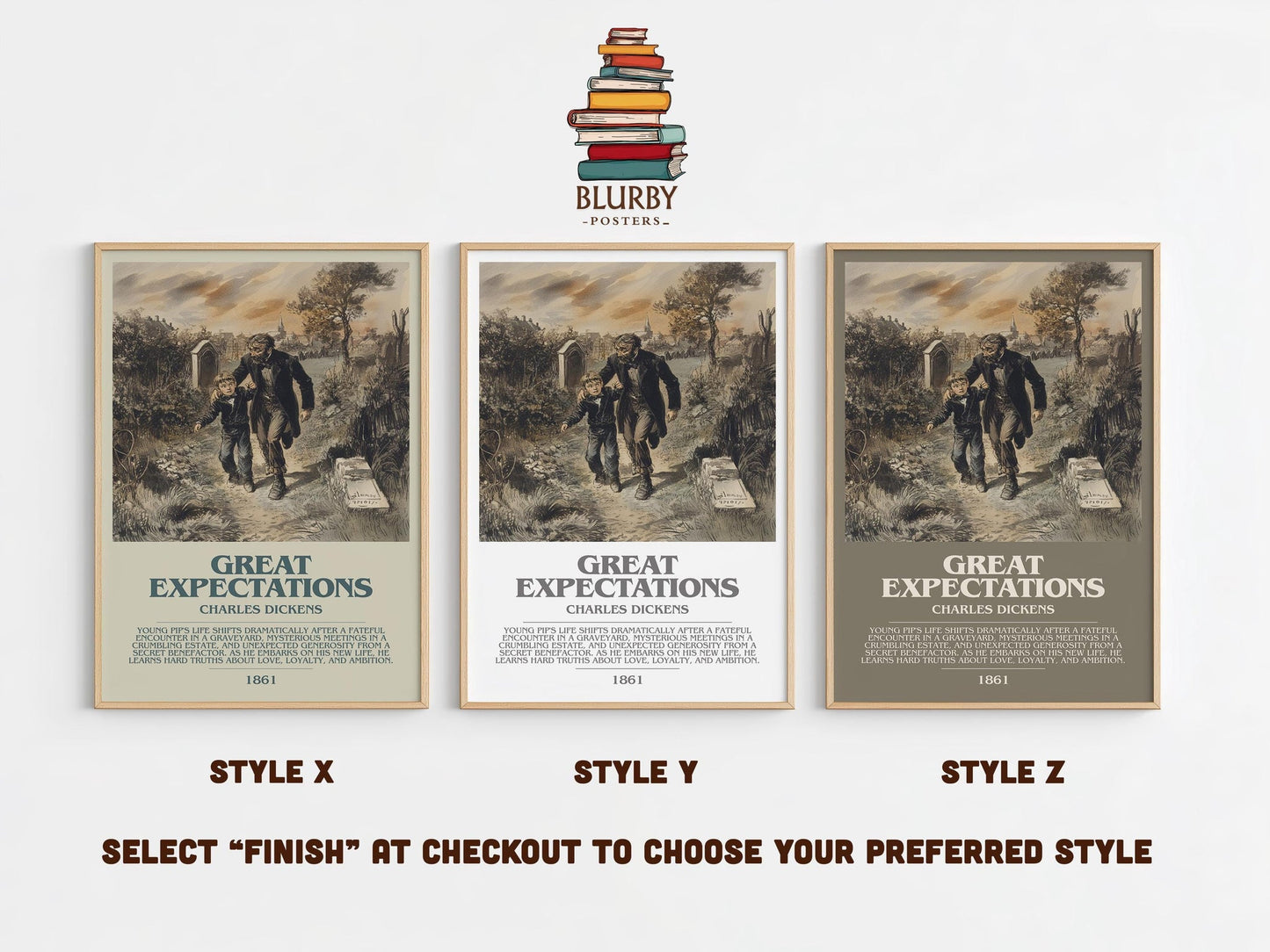 Great Expectations bookish poster colour and style options – Charles Dickens book art