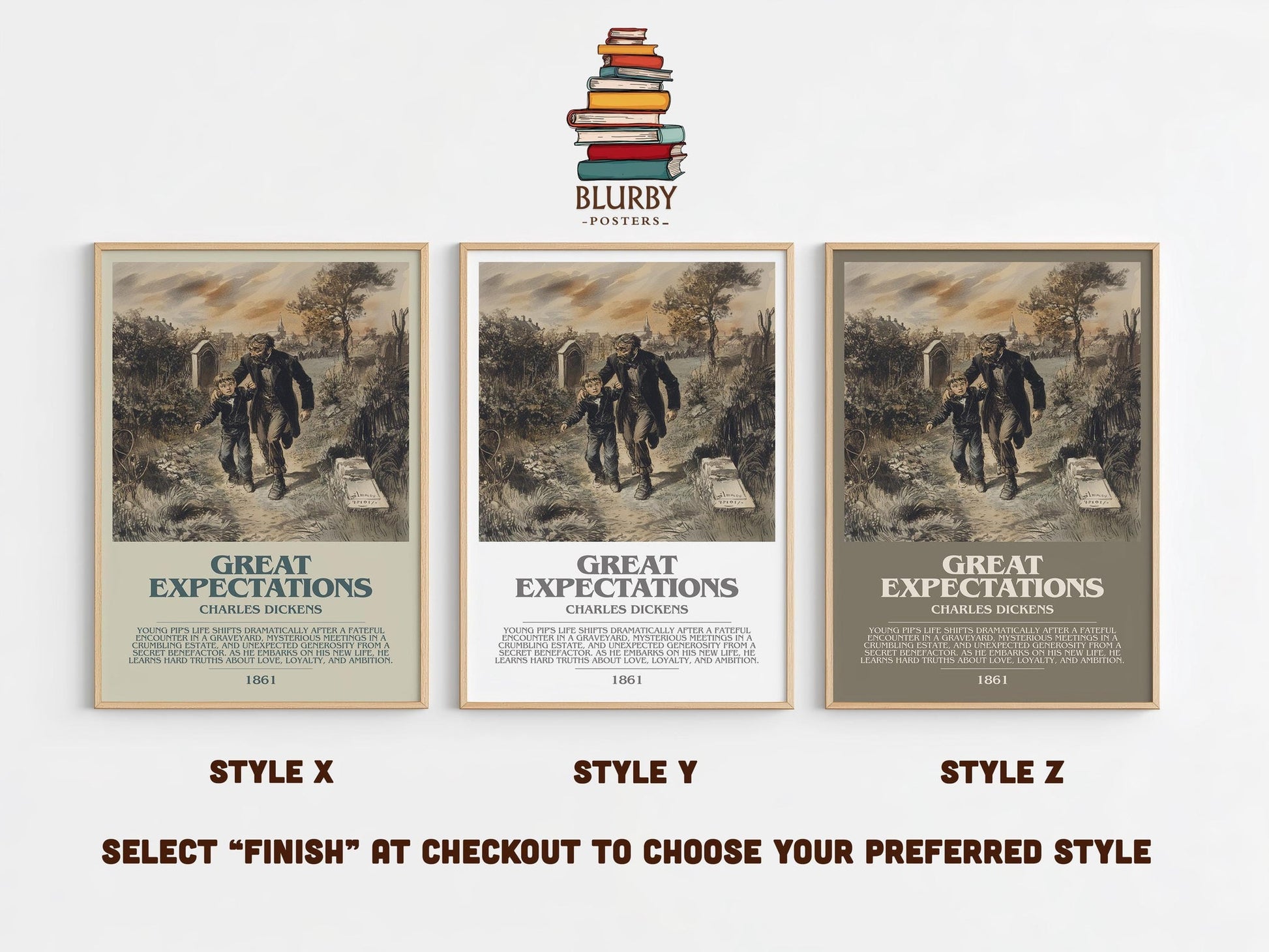 Great Expectations bookish poster colour and style options – Charles Dickens book art