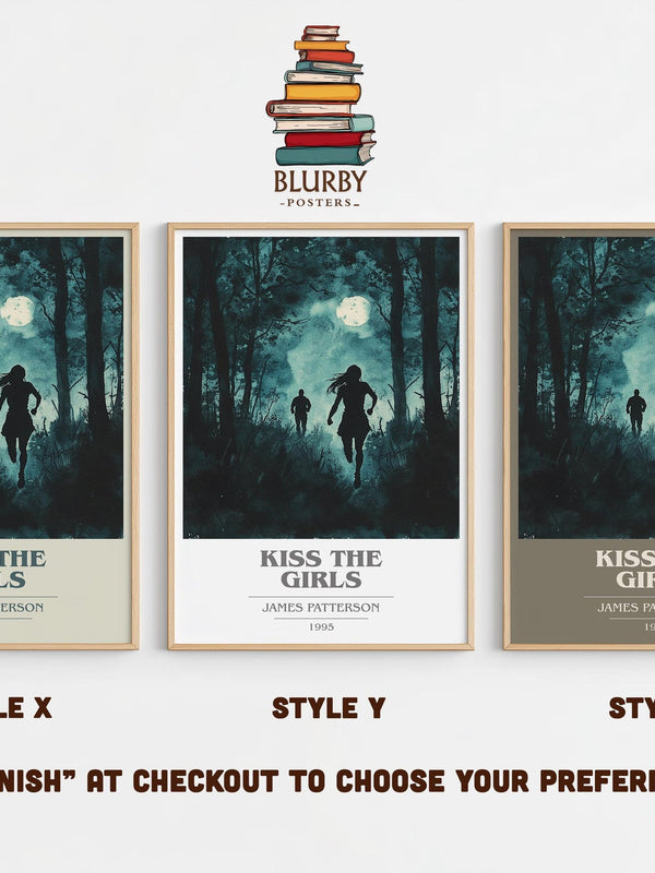 Kiss the Girls book cover print in frame leaning in hallway – thriller wall art