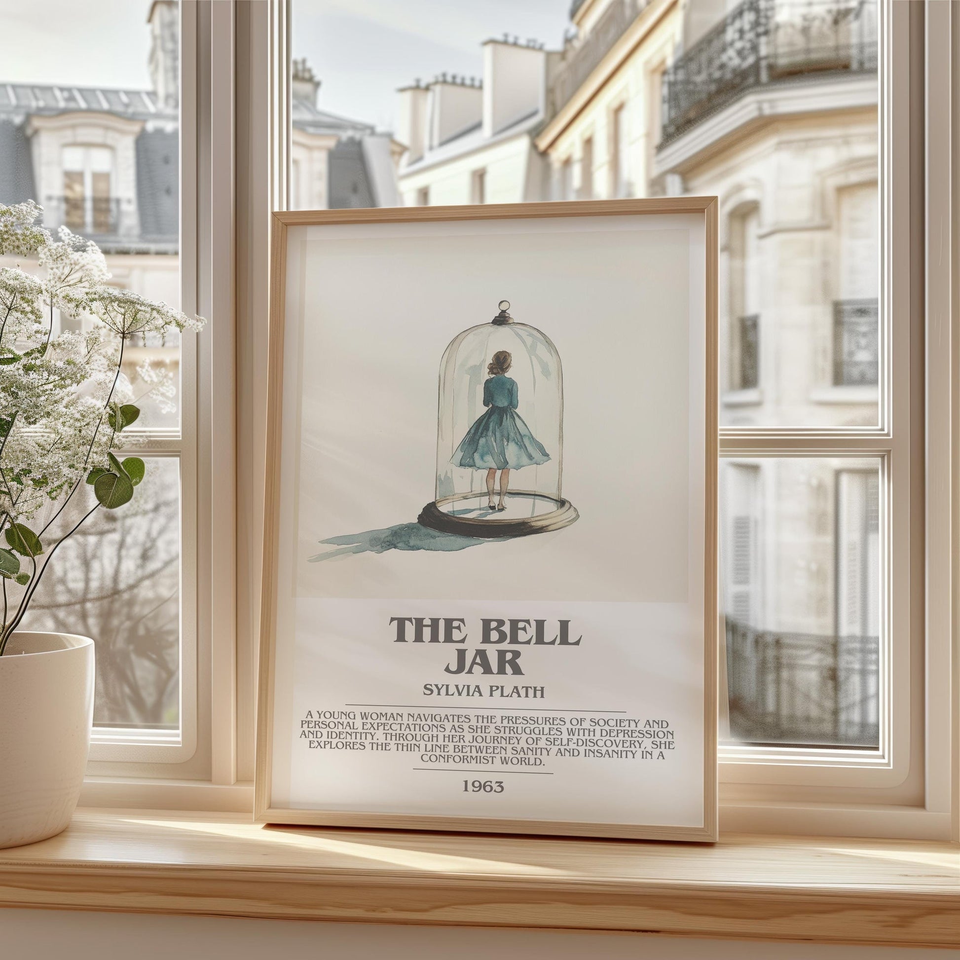 The Bell Jar bookish print framed by window – literary home decor