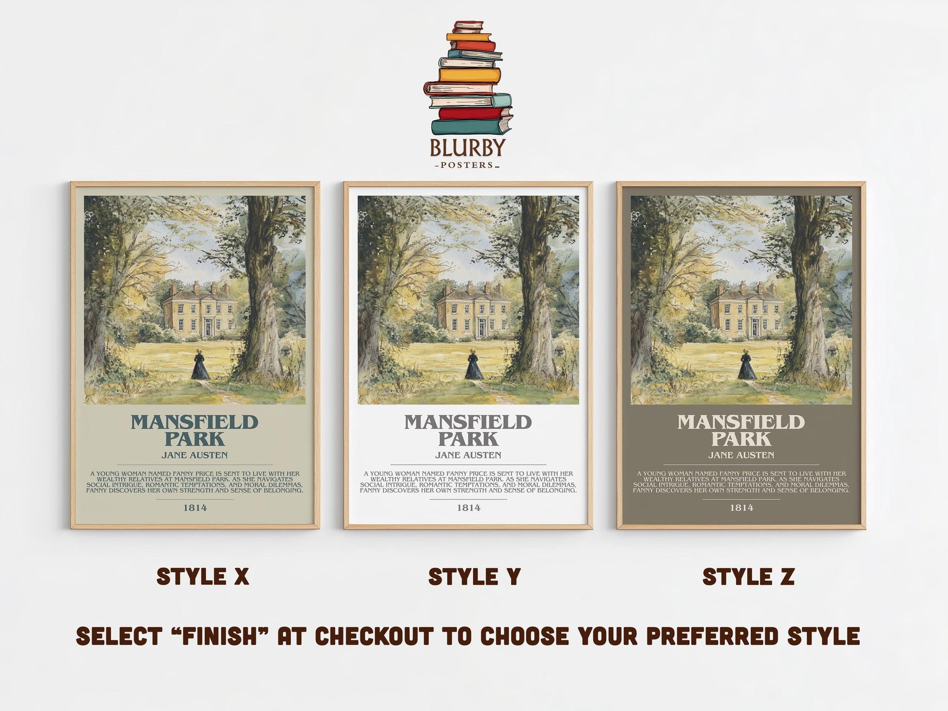 Mansfield Park bookish poster colour and style options – Jane Austen book art