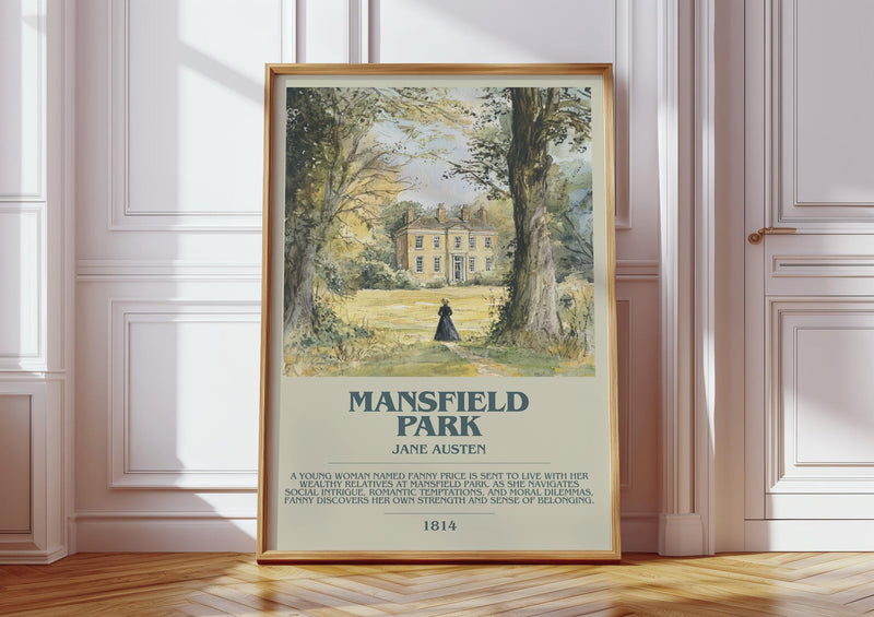 Mansfield Park bookish print in frame leaning in hallway – classic literature wall art