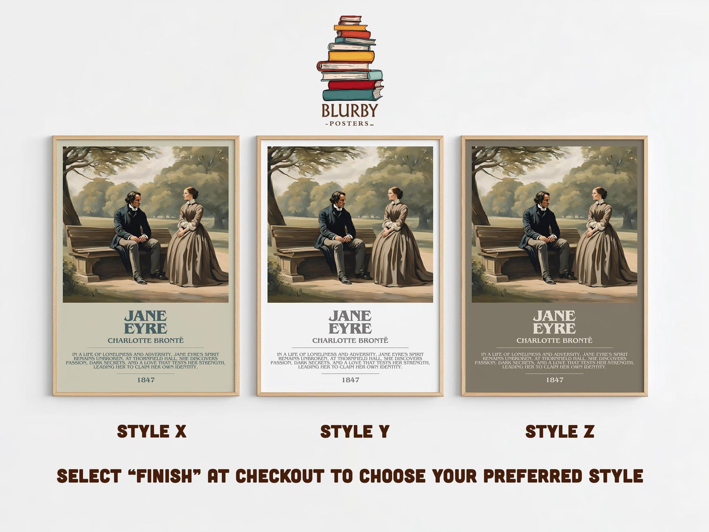 Jane Eyre bookish poster colour and style options – Charlotte Brontë book art