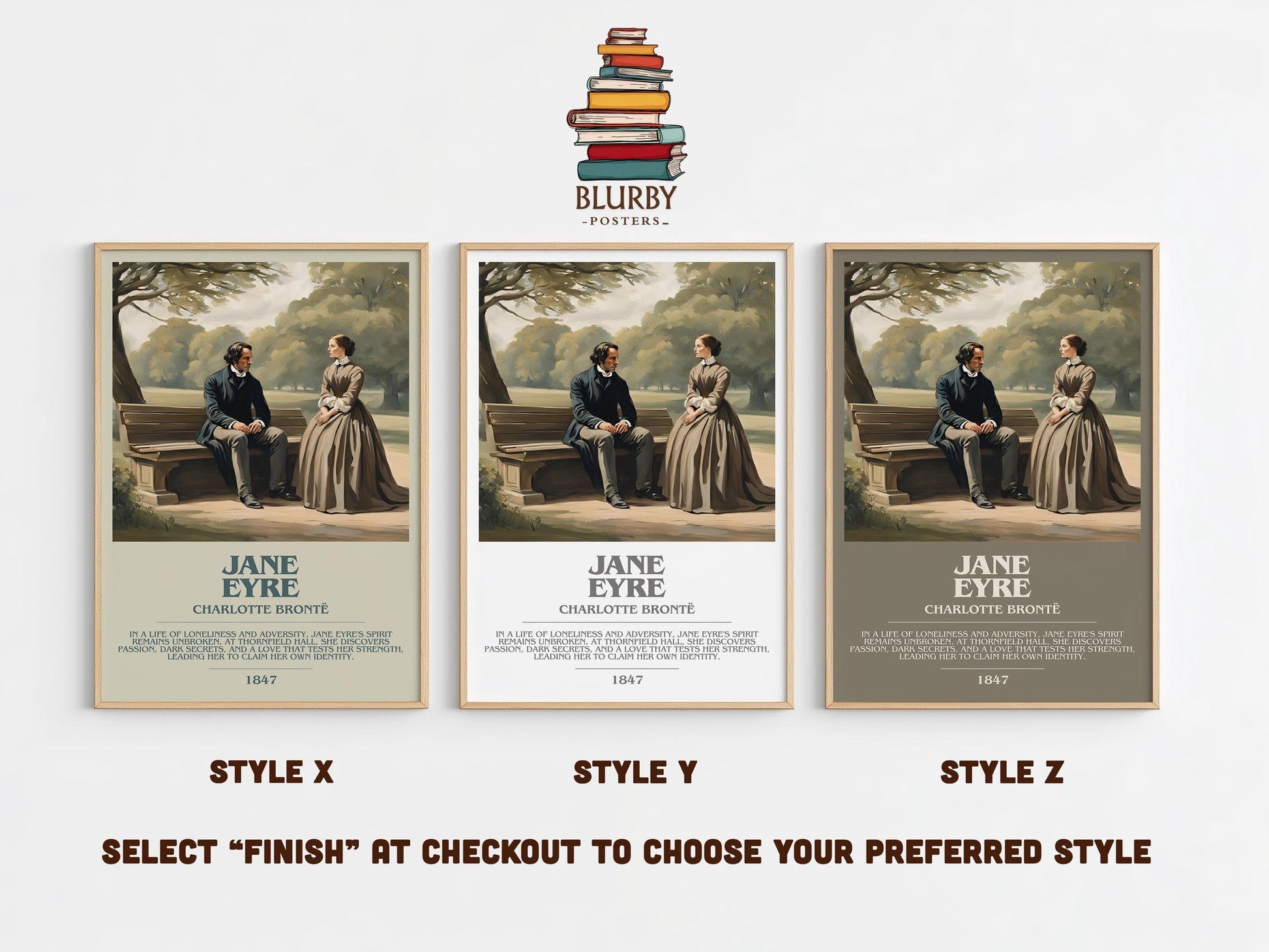 Jane Eyre bookish poster colour and style options – Charlotte Brontë book art