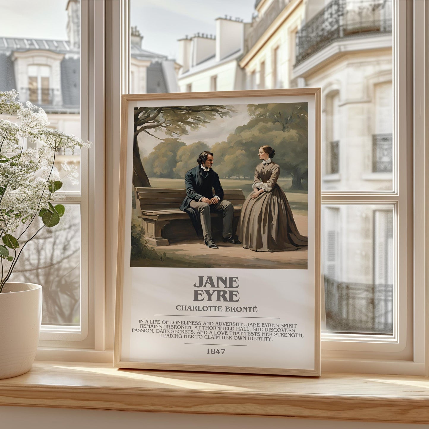 Jane Eyre bookish print framed by window – literary home decor