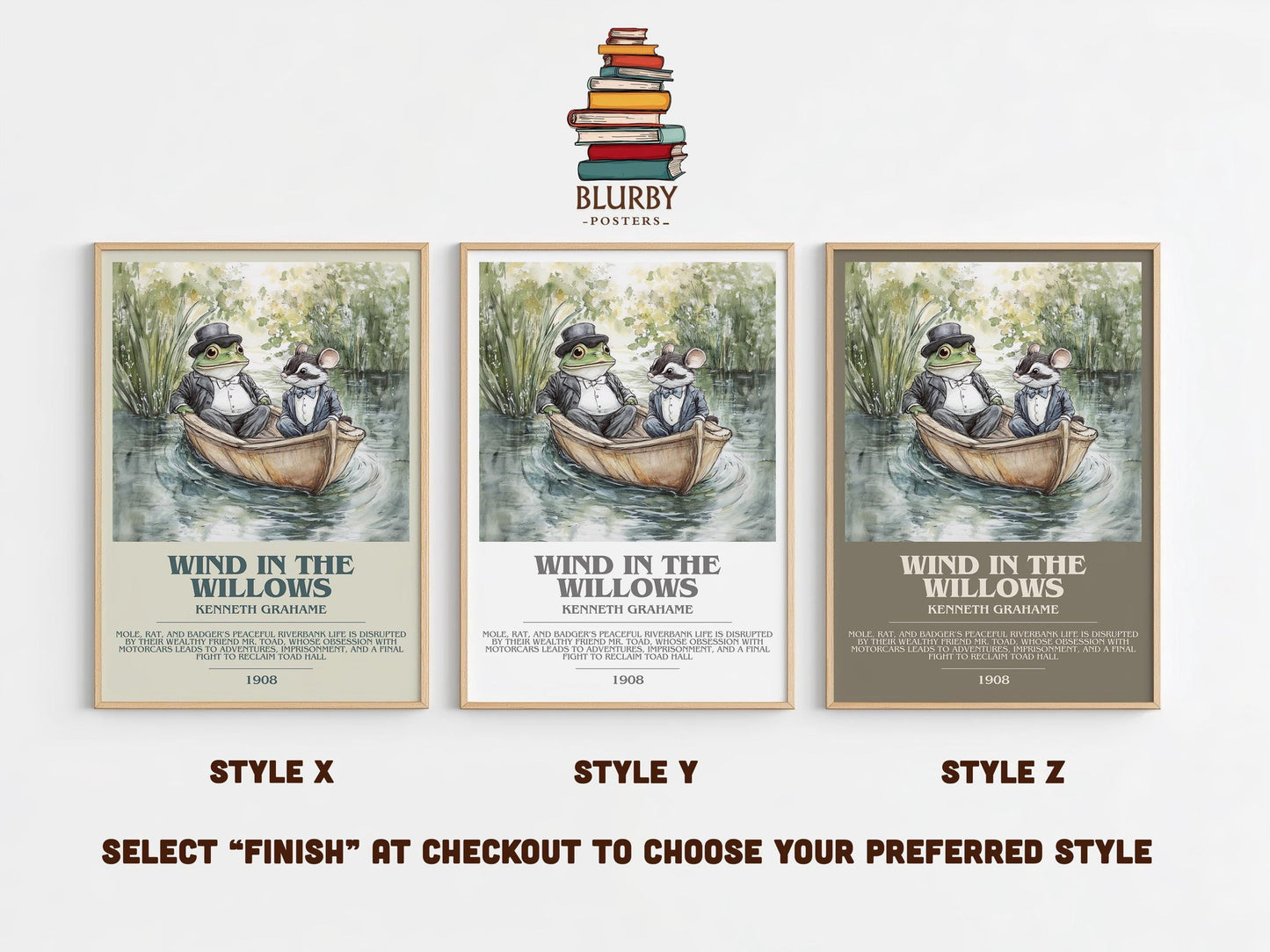 The Wind in the Willows bookish poster colour and style options – Kenneth Grahame book art