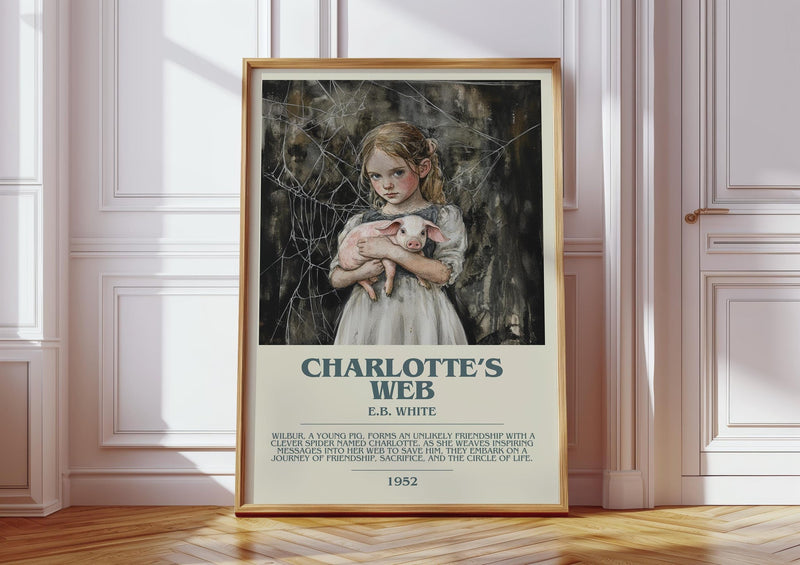 Charlotte's Web bookish print in frame leaning in hallway – childrens wall art