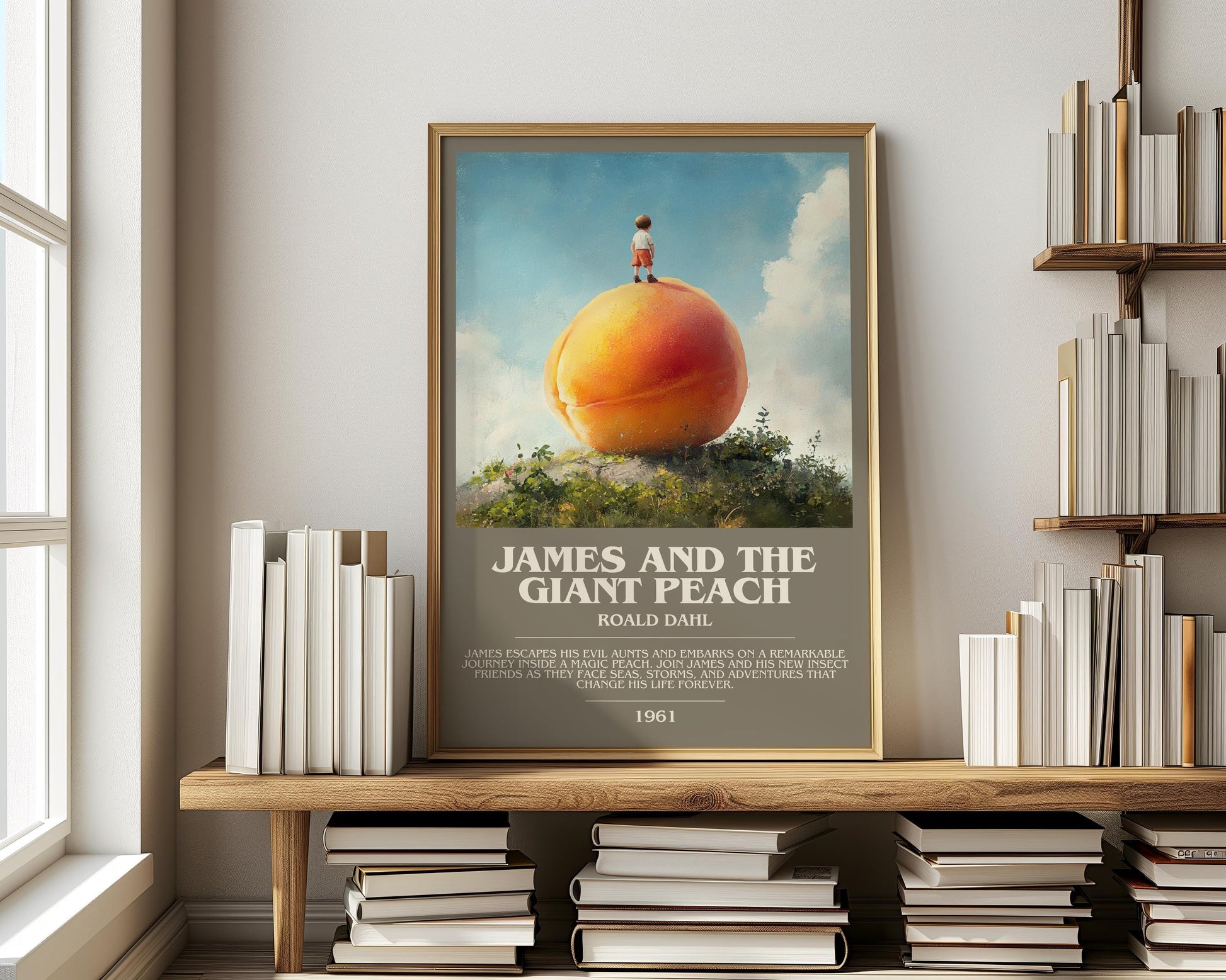James and the Giant Peach by Roald Dahl | Descriptive Modern Book Art | Poster