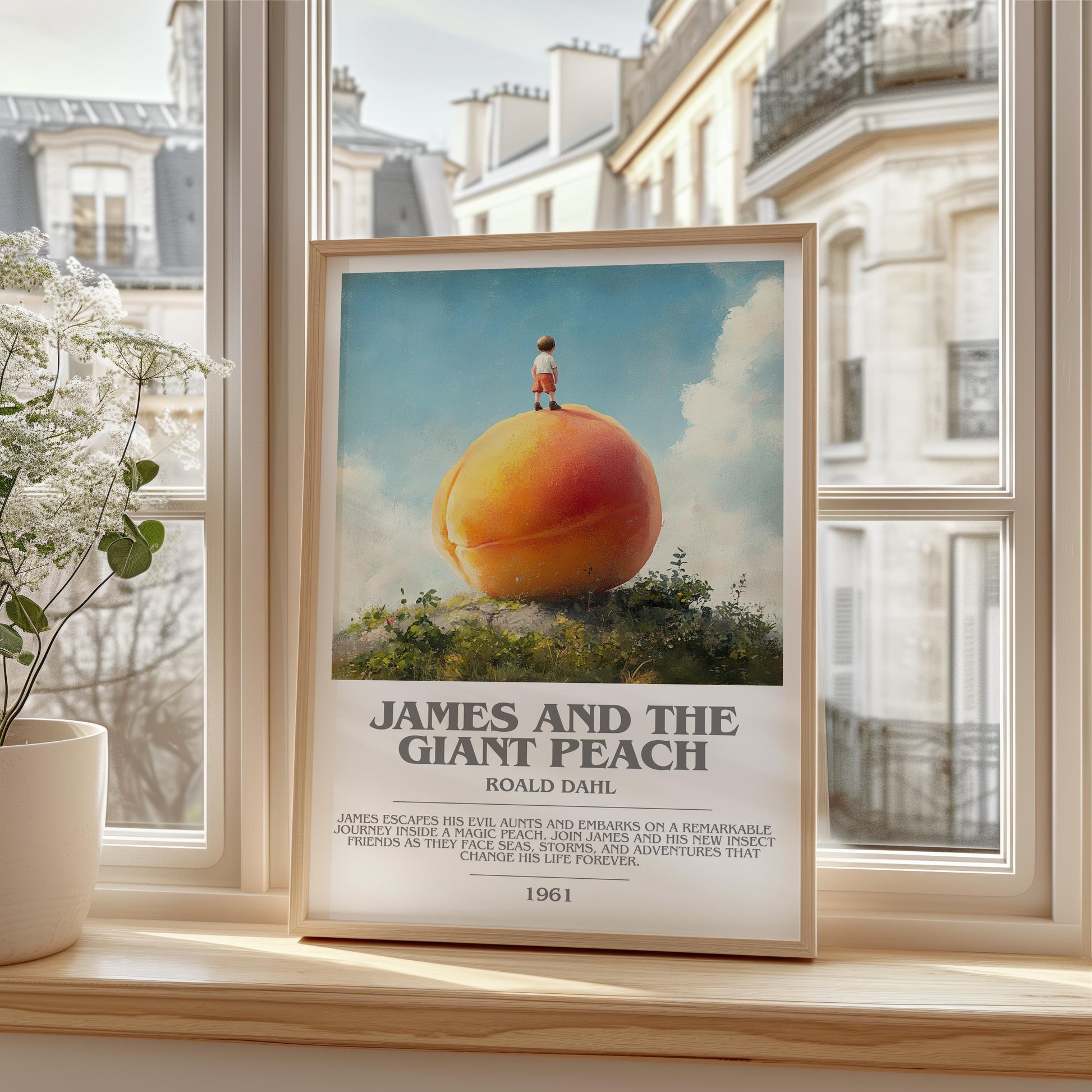 James and the Giant Peach by Roald Dahl | Descriptive Modern Book Art | Poster