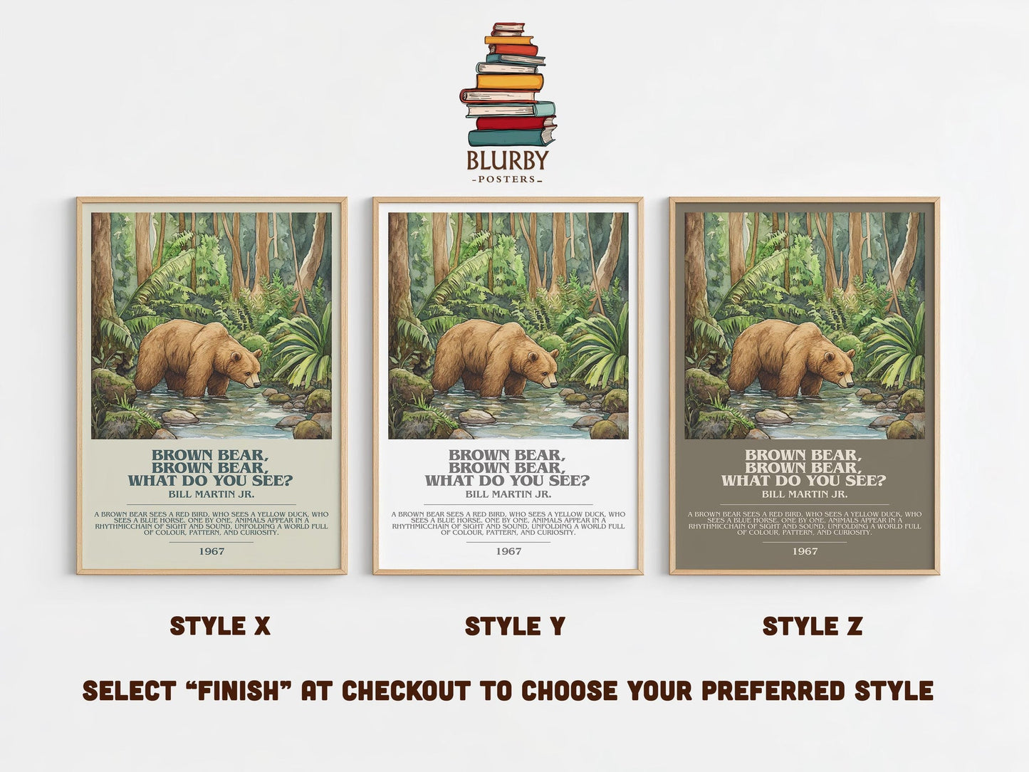 Brown Bear, Brown Bear, What Do You See? bookish poster colour and style options – Bill Martin, Jr. book art
