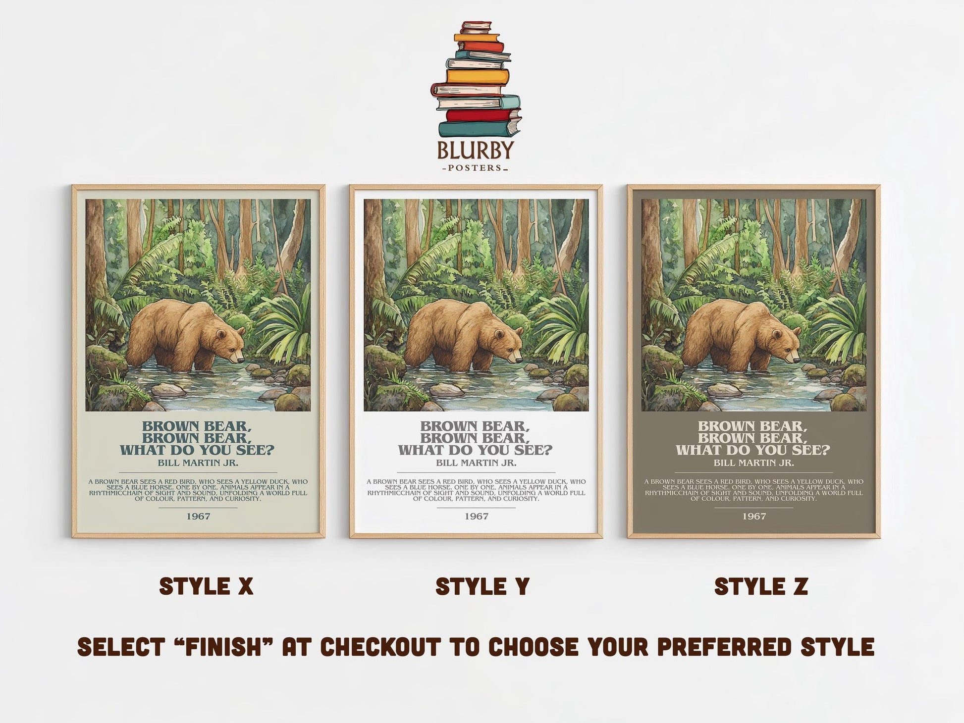 Brown Bear, Brown Bear, What Do You See? bookish poster colour and style options – Bill Martin, Jr. book art