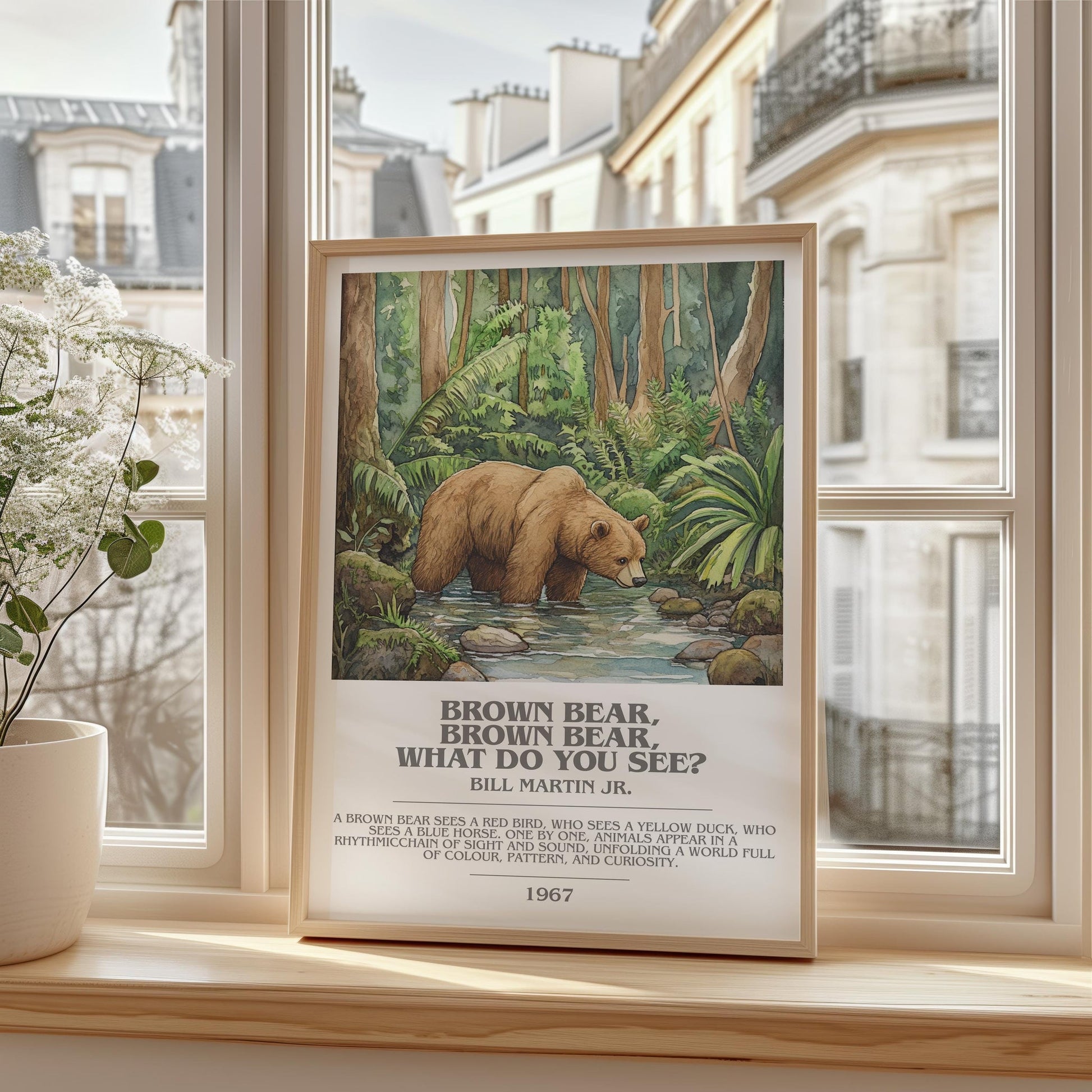 Brown Bear, Brown Bear, What Do You See? bookish print framed by window – literary home decor